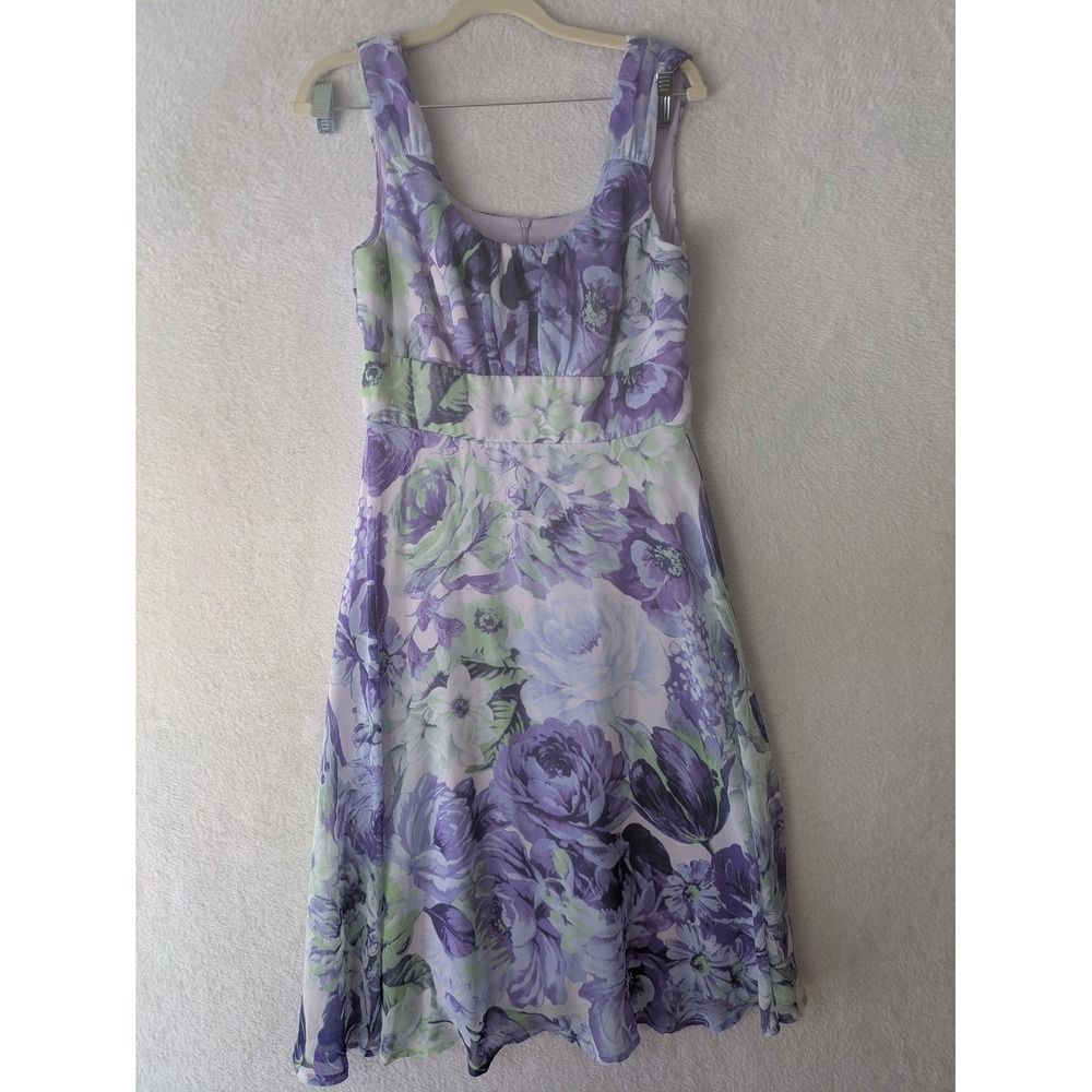 Signature Ella Dress Women's 6 Y2K Purple Floral Sleeveless Fit & Flare Midi